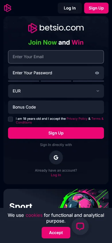 Betsio Casino home interface on a mobile phone